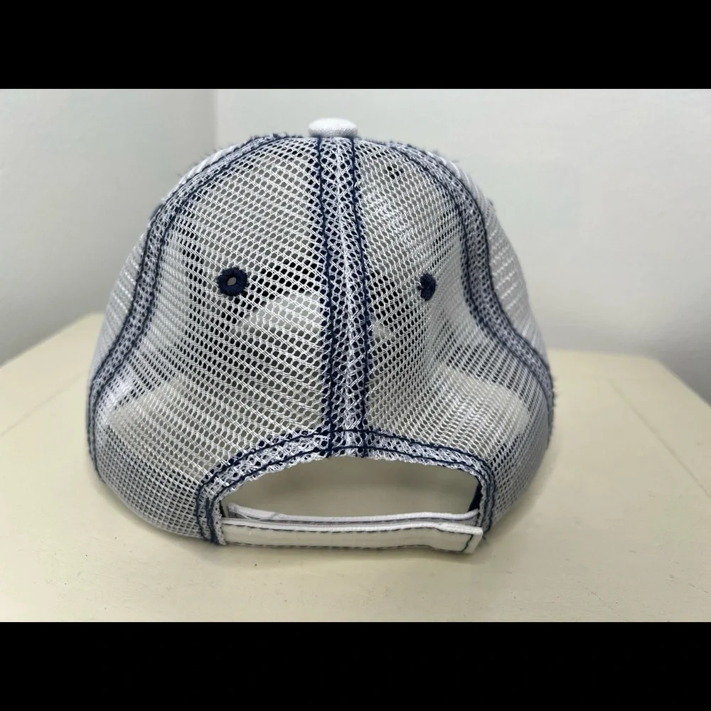 Brand New-White & Blue Distressed Baseball Hat